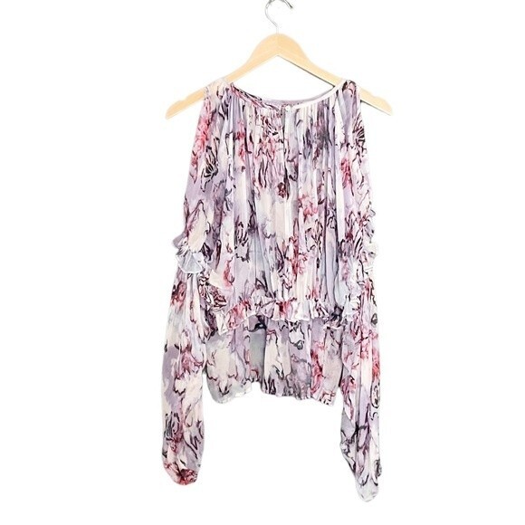 NWT IRO Jozefa Abstract Print Cut-Out Ruffle Pleated Blouse Size 36 EU 6 US NEW - Picture 8 of 14